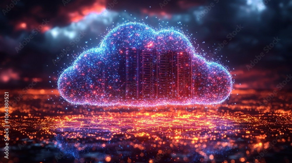 Poster a server rack inside a glowing cloud