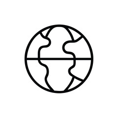Black Outline Earth Icon with Continents, Simple black outline icon of Earth showing continents, symbolizing global reach, geography, and international connections in minimal style.