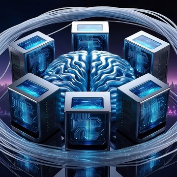 Five supercomputers linked through a LAN create a unified, powerful system. This configuration highlights the benefits of teamwork over individual work, boosting processing speed and efficiency.