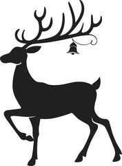 Elegant Standing Reindeer with Bell Silhouette Christmas Vector Illustration