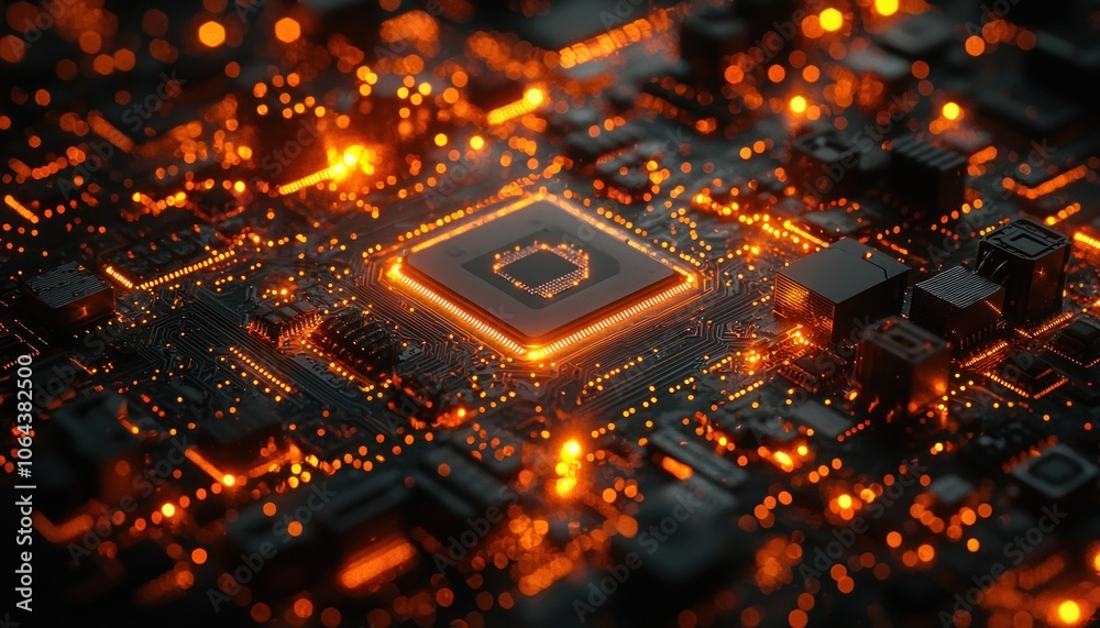 Poster A Glowing Computer Motherboard with a Central Processing Unit