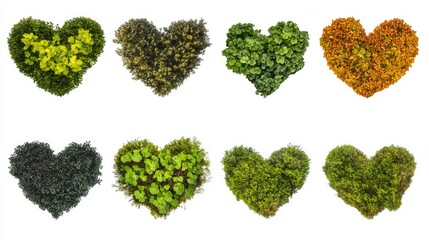 Green Heart Shapes Made of Various Plants and Foliage