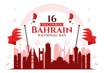 Happy Bahrain National Day Vector Illustration on December 16th, Featuring a Waving Flag in a Patriotic Holiday, in a Flat Style Cartoon Background