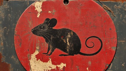 32.A bold red prohibition sign with a silhouette of a mouse in the center. The rodent is depicted in black with detailed whiskers, rounded ears, and a curled tail. The red circle with a diagonal line