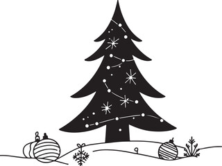 Vector Silhouettes of Christmas Tree Icons on White Background.