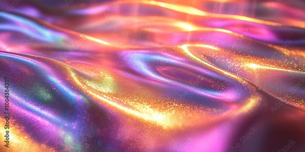 Poster abstract holographic texture with wavy lines and glimmering lights