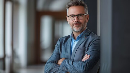 Confident Profesional Businessman Posing in Modern Office Environment