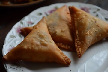 Savory samosas with green peas and cheese,
