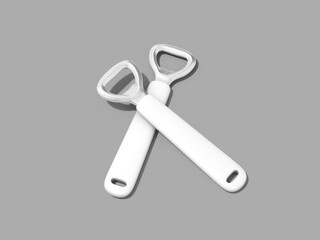 3D Two Stacked Blank White Bottle Opener Mockup Render