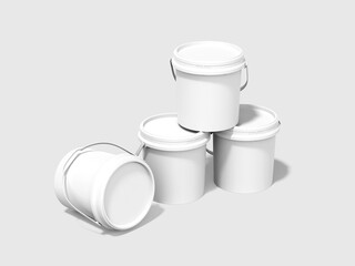 Realistic White Plastic Paint Bucket Container With Handle 3D Rendering Mockup