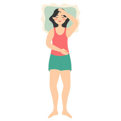 Fototapeta premium Woman Sleeping Position Illustration. Vector Character in Flat Cartoon Style.