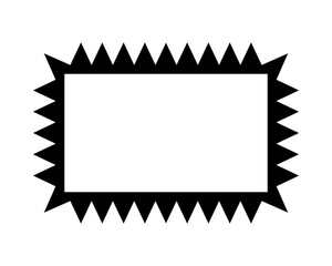 Rectangle frame with zigzag edges. Empty text box, speech bubble, tag or label shape with jagged borders isolated on white background. Vector graphic illustration.