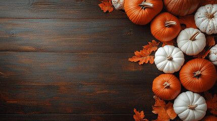 autumn corner border of orange and white pumpkins