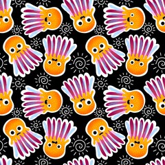 Fototapeta premium Summer animals seamless octopus pattern for wrapping paper and kids