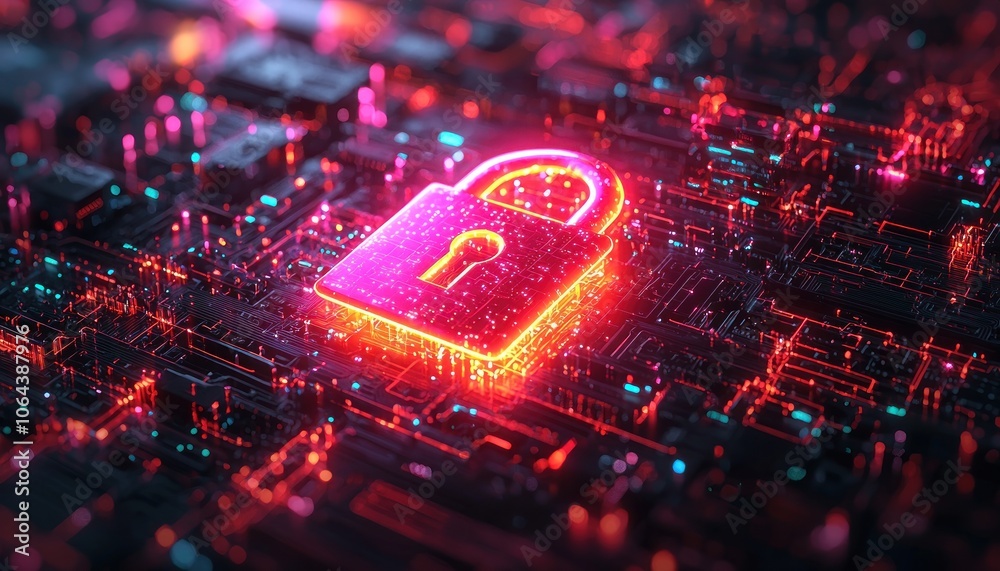 Aufkleber glowing padlock symbol on a circuit board