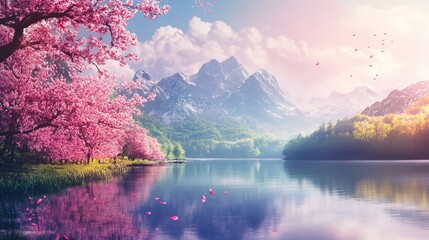 Dark and creepy spring nature scene with vibrant cinematic lighting, mysterious atmosphere, and lush greenery, perfect for unique digital wallpapers and creative nature-themed visuals