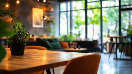 Fototapeta premium Inviting cafe area within a coworking space for casual meetings. 