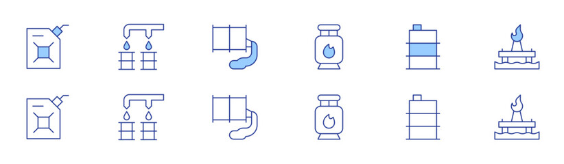 Natural petroleum icon set in two styles, Duotone and Thin Line style. Editable stroke. fuel, gas tank, oil barrel, oil and gas, barrel