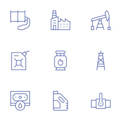 Natural petroleum icons set. Thin Line style, editable stroke. barrel, factory, fuel, gas tank, investment, oil, oil pump, oil tower, pipe