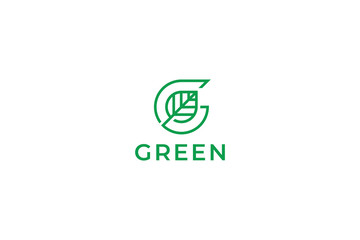 Green Leaf Logo Abstract Letter G Symbolizing Eco-Friendly Sustainability and Growth