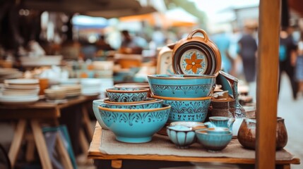 Discover vintage household treasures at this flea market stall.