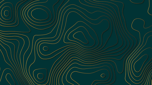 Luxury green abstract paper cut background with geometry gold lines, Abstract paper cut art background design for website template.