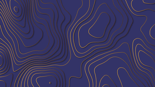 Topography map concept or smooth origami paper cut. Luxury purple abstract papercut background with 3d geometry circles and gold lines, 