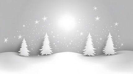 Obraz premium Paper Cutout Winter Landscape with Snow-Covered Trees and Falling Stars