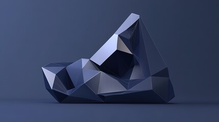  Elegant 3D geometric shape representing financial structures, featuring sharp interconnected polygons and smooth angular surfaces in deep navy blue with metallic highlights, symbolizing precision,