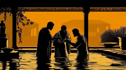 Depiction of miraculous healing at the historic Pool of Bethesda.