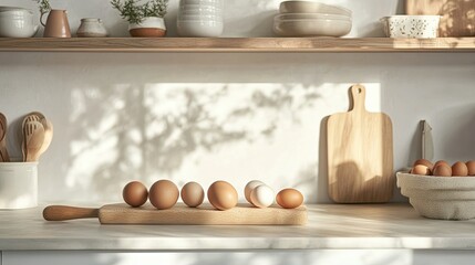 Fresh Eggs on Kitchen Countertop with Soft Lighting