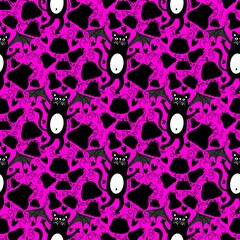 Fototapeta premium Halloween animals seamless cute cats pattern for wrapping paper