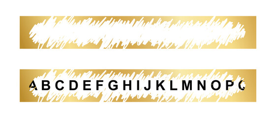 Golden rectangle scratchcard surfaces with scraped empty and letters textures. Raffle, sale coupon or promo code card templates. Vector illustration.