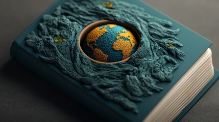 Book with globe design on textured cover