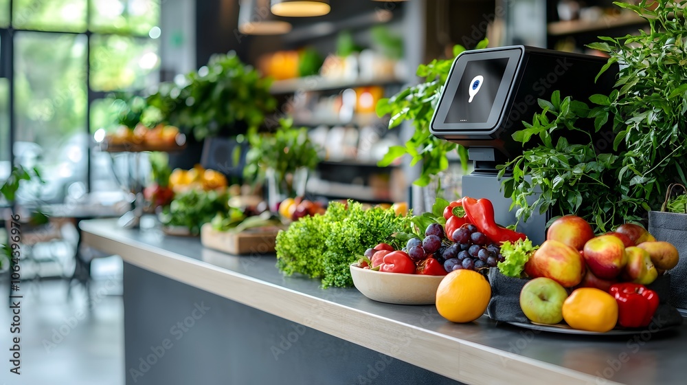 Poster automated facial recognition checkout system streamlines retail transactions providing a modern conv