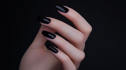slim feminine fingers with natural nails, dramatic hand positioning, luxury beauty portrait, dark matte background, professional studio lighting, fashion photography style, silky smooth skin texture,