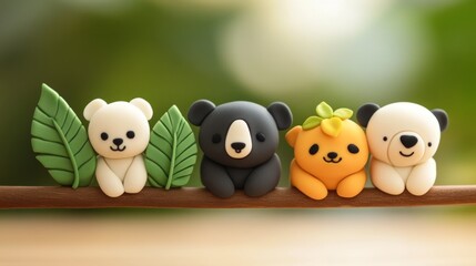 Obraz premium Cute bear figurines with green leaves