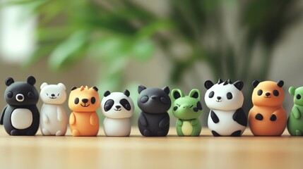 Cute animal figurines, colorful toys display