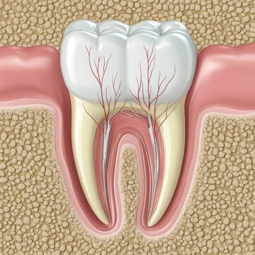 Dental anatomy of a tooth with roots.