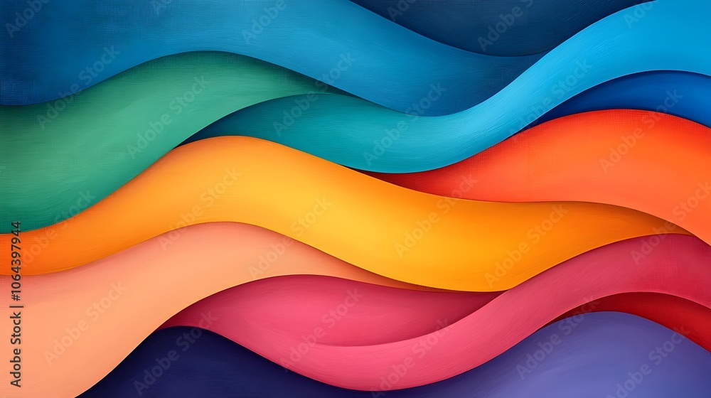 Poster Smooth gradient waves in vivid hues blending fluidly across the canvas creating a captivating and modern backdrop with soft textured elements for a serene and aesthetically pleasing visual experience
