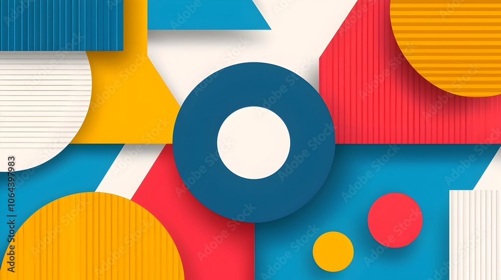 Poster Sleek and modern abstract background featuring a composition of boldly colored geometric shapes layered in a minimalist and symmetrical design  The clean