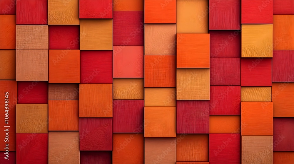Poster Vibrant pixelated squares in warm shades create a retro inspired abstract background with a modern minimalist design  The digital art features a mosaic like pattern of colorful