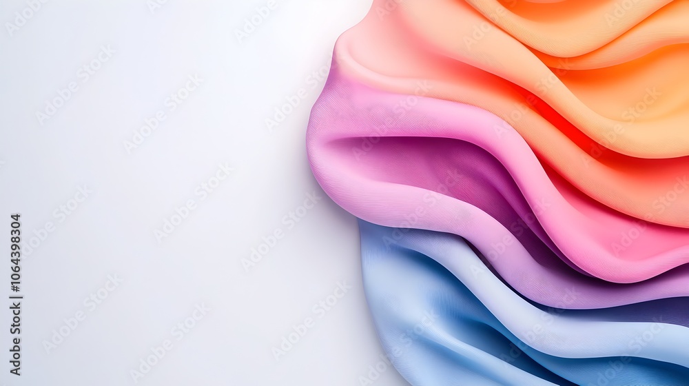 Poster Soft flowing ribbons of color on a white backdrop creating a dynamic yet minimalist background that is visually captivating and aesthetically pleasing