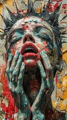 Fototapeta premium Abstract Portrait of a Woman with Layered Paint and Emotional Expression