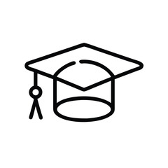 Minimalist Graduation Cap Icon in Black Outline, Simple black outline icon of a graduation cap with tassel, symbolizing education, academic achievement, and graduation ceremonies.
