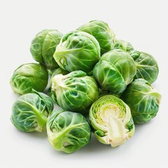 Fototapeta premium Green and white cluster of brussel sprout buds ready to be harvested.