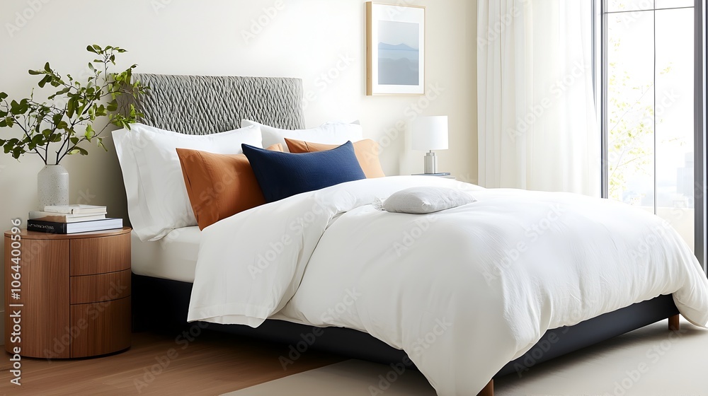 Aufkleber cozy and sophisticated modern bedroom design featuring a statement headboard matching side tables an