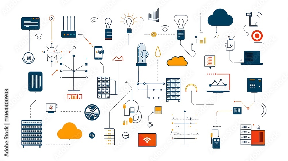 Fototapete Set of Minimal Line Icons Representing Web Hosting Cloud Computing and Data Exchange Services with Server Symbols on a White Background