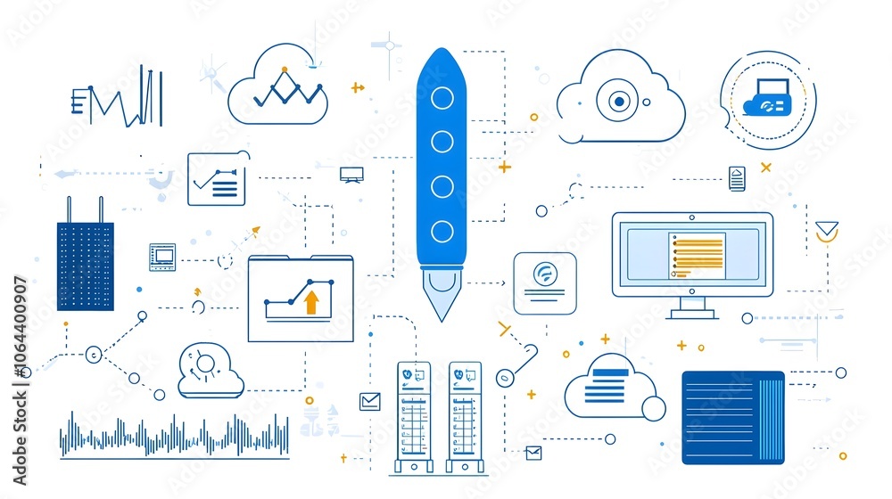Fototapete Comprehensive Collection of Web Hosting and Cloud Related Line Style Icons Symbolizing Webspace Website Data Exchange and Other Technology Concepts on White Background
