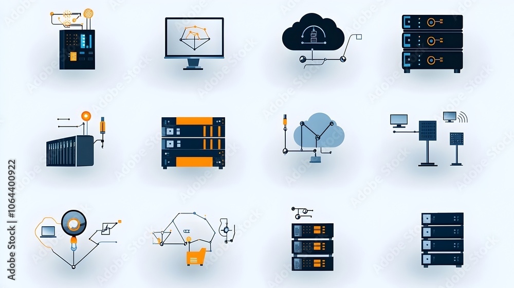 Fototapete Set of simple line icons representing web hosting cloud computing data exchange and server infrastructure on a clean white background  These minimalist graphic symbols can be used for web design